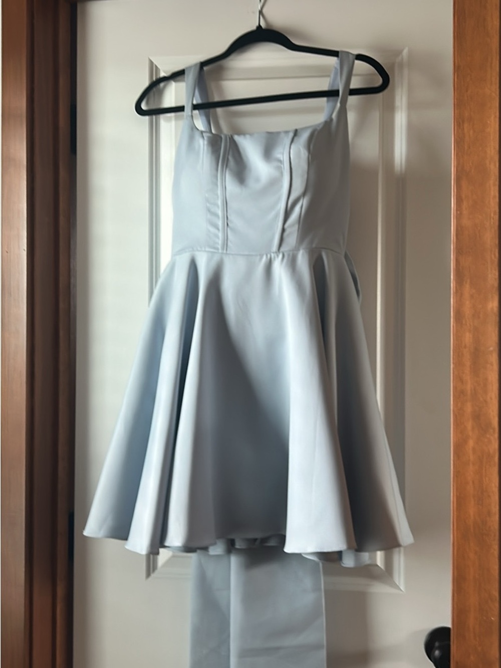 Light Blue Dress Bow Back Flowy Skirt